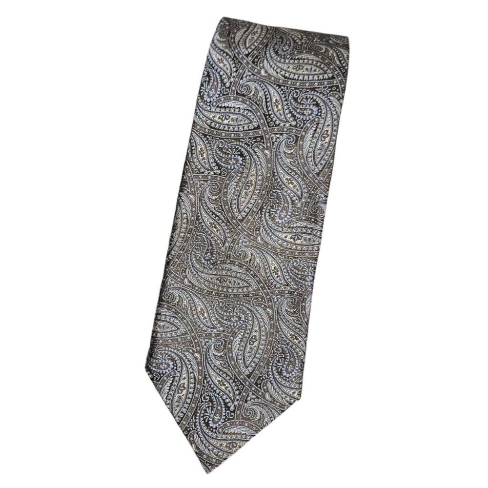 CANALI Men's 100% Silk Necktie LUXURY Tie Gray Paisley W:3.2" EUC